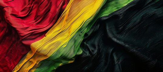 Black History Month banner, vibrant textile texture, red yellow green and black paint flag color background. Juneteenth Freedom Day Celebration - obrazy, fototapety, plakaty