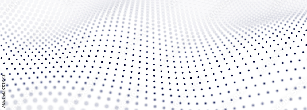 Poster Abstract gradient dynamic wave of glowing particles. Network of neon dots. Big data. Digital background. 3d rendering
