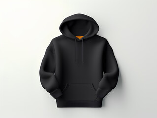 black hoddie mockup on white clean background, 3d render 4k, 8k, clean, hd, realistic