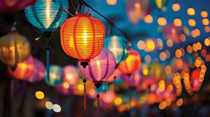 Colorful lanterns adorning the streets during Vesak celebration
