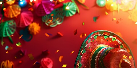 Fiesta banner for Cinco de Mayo celebration. May 5, federal holiday in Mexico. Hispanic style greeting card with sombrero