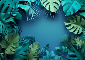 Tropical plants frame the background with copy space in the middle