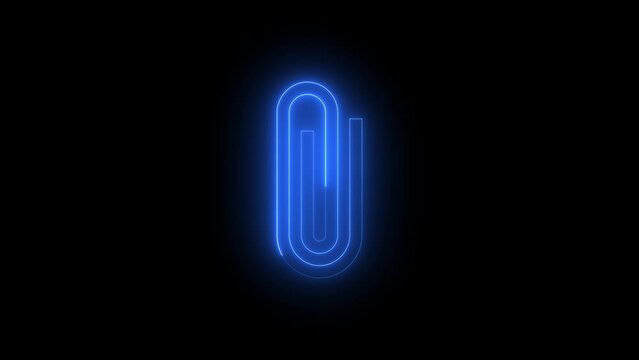 Neon glowing blue color attach icon on black background animation