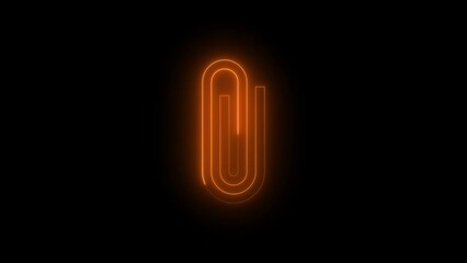 Neon glowing brown color attach icon on black background animation