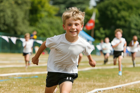 A young boy competing in a school sports day