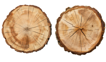 Set of cut tree stumps isolated on a white background.