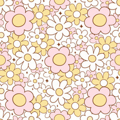 Fototapeta premium Draw seamless pattern retro flower For Easter Spring