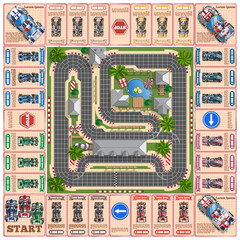 Race track. Board game. View from above. Vector illustration.