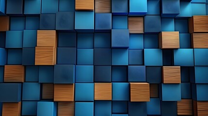 3d cubes in blue color, simple design, simple shapes, wood grain. For Design, Background, Cover, Poster, Banner, PPT, KV design, Wallpaper