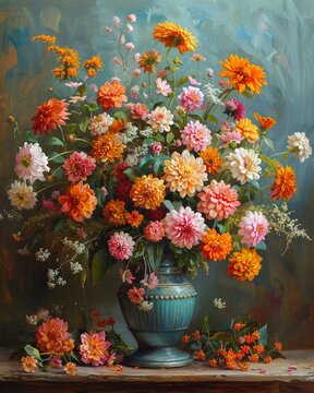 A vase of flowers sits on a wooden table