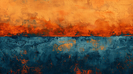 Rust orange and midnight blue gouache painting, enriching room decor with deep color textures.