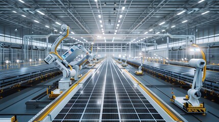 Fototapeta premium Solar panel mass production system
