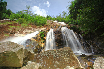Scenic of namtok ton nga chang waterfall or The Elephant Tusks Waterfall at Tone Nga Chang wildlife...