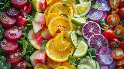 rainbow inspired salad with fruits, healthy food, food photography, 16:9