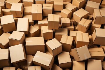 Many cardboard boxes in a warehouse. 3d rendering. Computer digital drawing.