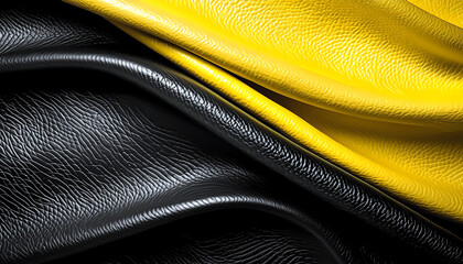 Black and yellow leather fabric closeup. AI generated.