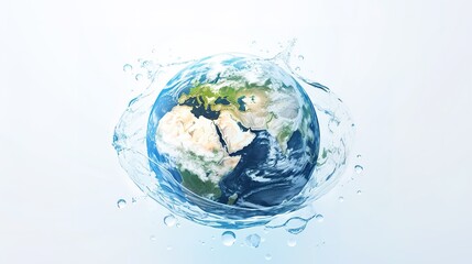 3d illustration of abstract earth and blue water splash in natural environment concept  ,Generative ai, 