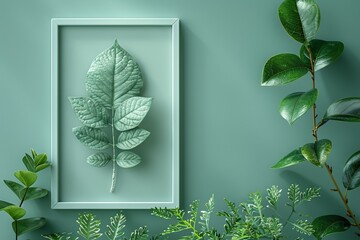 A botanical minimalistic artwork frames vibrant green foliage, evoking the beauty of nature.