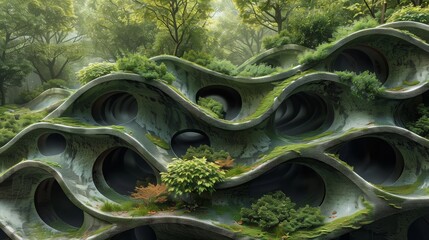Interwoven green shapes symbolize a balanced ecosystem, embodying principles of sustainability. 