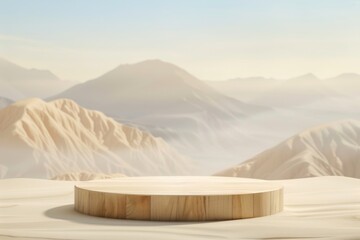 3D render of a wooden podium with an abstract background