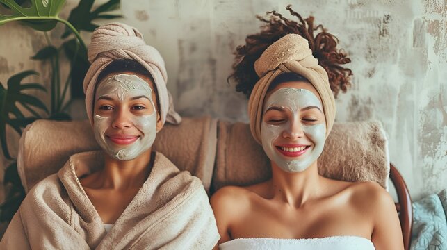Mother and Daughter Having a Spa Day with Facials and Manicures, Mother, daughter, spa day