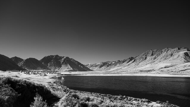 Head of Lake Ohau NZ, Midday, landscape. Hopklins and Dobson valleys
