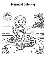 Print ready a cute mermaid coloring book pages for kids filtration Vector EPS
