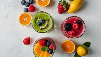 fruits and vegetables, fruit cocktails, from top view