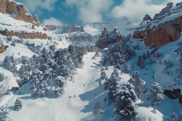 beautiful snow on mountain view in sunny day professional photography