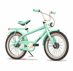 a green bicycle with a white handlebar and a light blue seat
