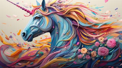 a unicorn watercolor diamond painting art in beauty background