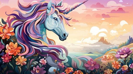 a portrait unicorn watercolor diamond painting art in beauty background