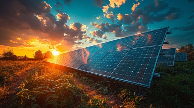 Strategically positioned, solar panels capture sunlight, marking a paradigm shift towards renewable energy. 
