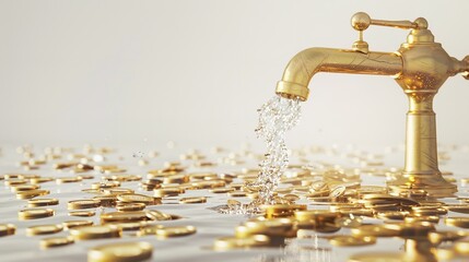 Golden Faucet with Water Flowing Out

