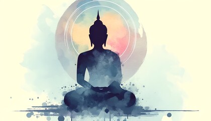 Watercolor illustration of buddha silhouette for buddha day.