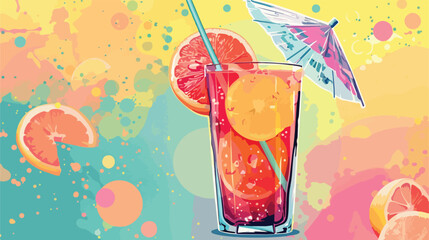Summer fruit drink cocktail with umbrella straw