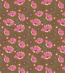 Big flowers pattern, upscale floral pattern. graphical textures floral, trendy colors pattern , flowers background with leaves. vector illustration