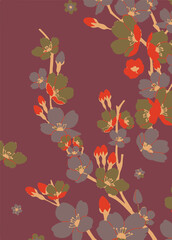 Big flowers pattern, upscale floral pattern. graphical textures floral, trendy colors pattern , flowers background with leaves. vector illustration.