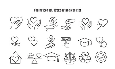 Charity editable stroke outline icons set. Donate, charity, solidarity, trust, social care, community, helping hands, partnership and help and more. Editable stroke. Vector illustration