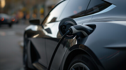 The electric car's charging port, framed by sleek contours and modern lines, symbolizes the forward-thinking approach to transportation and environmental stewardship embraced by el