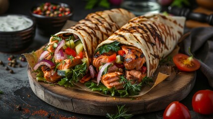 Turkish doner kebab with salmon.