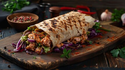 Turkish doner kebab with salmon.