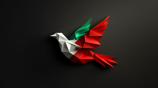 Minimalist Palestinian Flag Origami Dove Symbolizing Peace