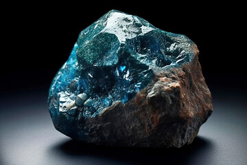 Obraz premium Liroconite is a rare precious natural stone on a black background. AI generated. Header banner mockup with space.