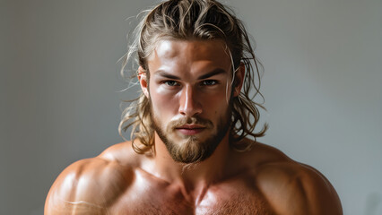 Authentic Mane: Muay Thai Athlete's Natural Look, Pure Grit: Caucasian Warrior's Authentic Hair, True Essence: White Fighter's Natural Style, Genuine Strength: Natural Hair of a Caucasian Athlete