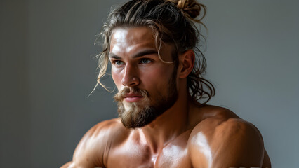 Authentic Mane: Muay Thai Athlete's Natural Look, Pure Grit: Caucasian Warrior's Authentic Hair, True Essence: White Fighter's Natural Style, Genuine Strength: Natural Hair of a Caucasian Athlete