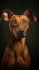 A brown dog with a black nose and brown eyes