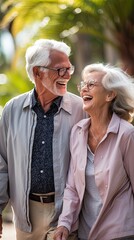 A man and a woman are smiling and laughing together