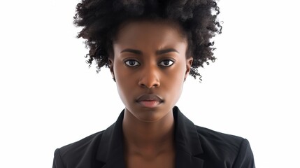 Sad black bussiness woman on white background