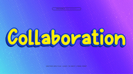 Yellow purple violet and blue collaboration 3d editable text effect - font style